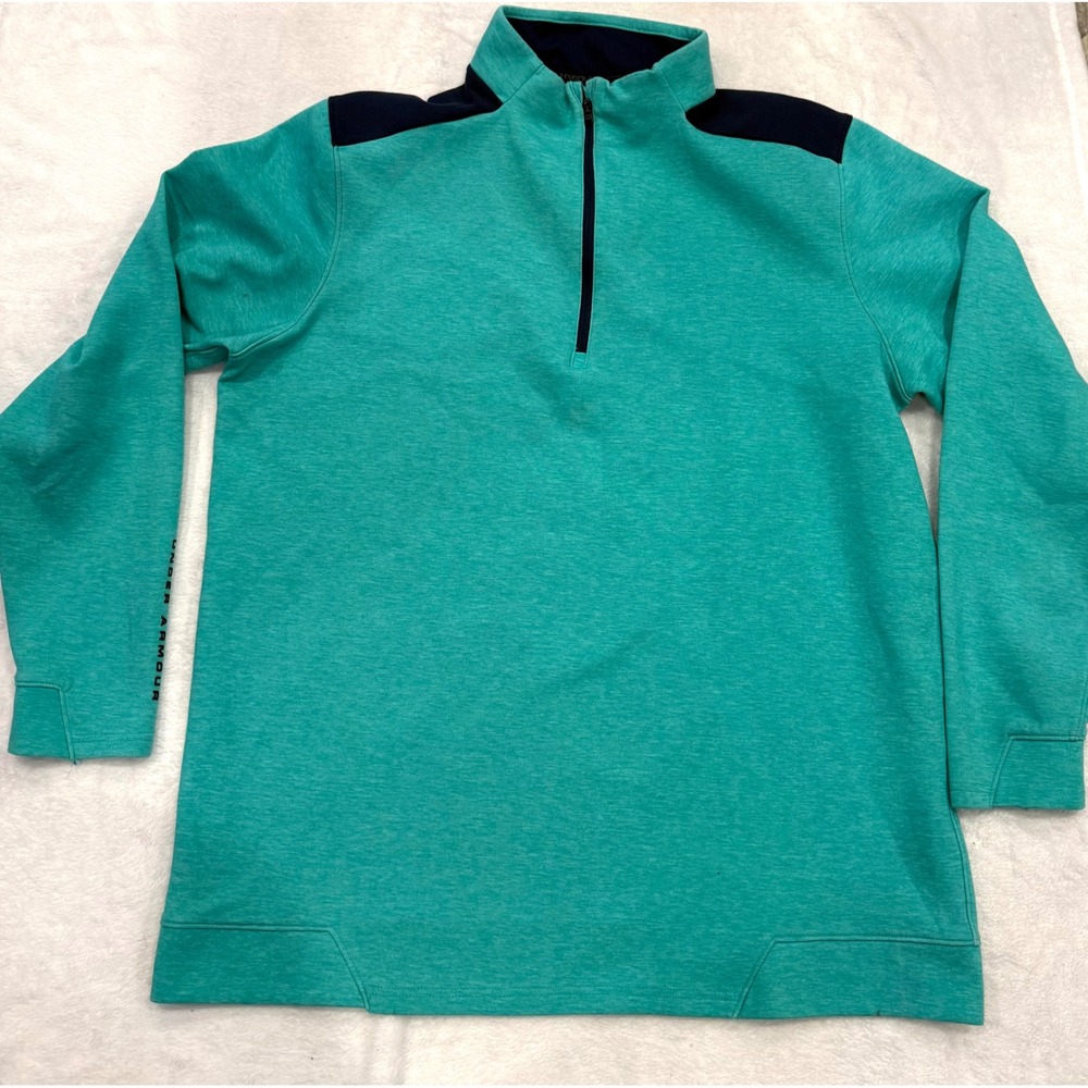 Under Armour Golf ColdGear Mens XL Teal Navy Blue Quarter Zip Pullover Loose Fit